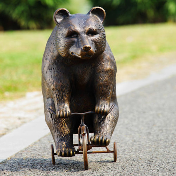 Big Bear on Little Trike decorative Sculpture Riding Bicycle Statues Aluminum